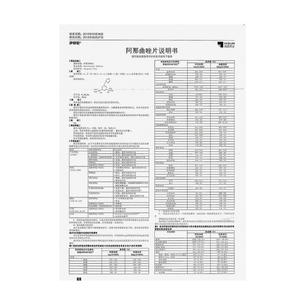 阿那曲唑片(伊舒致)包装主图