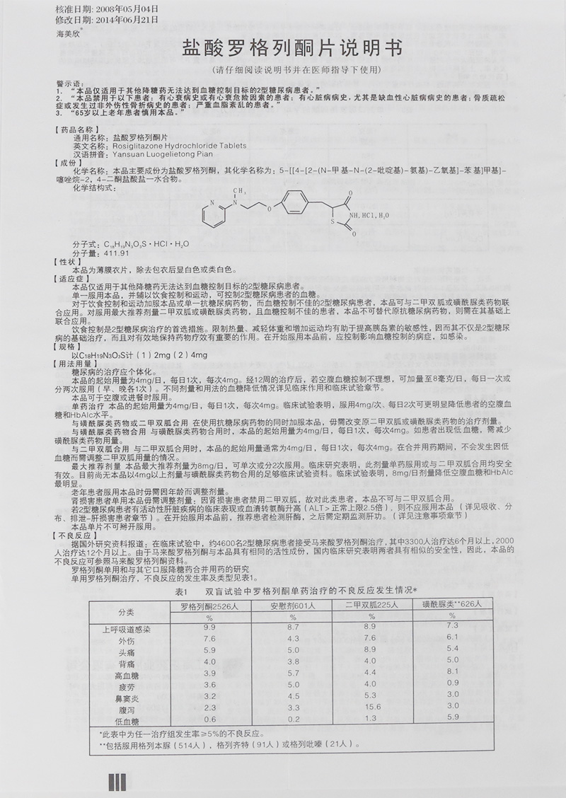 盐酸罗格列酮片(海美欣)包装主图