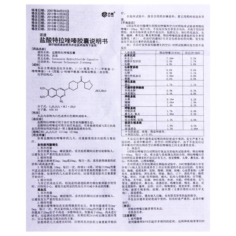 盐酸特拉唑嗪胶囊(派速)包装主图